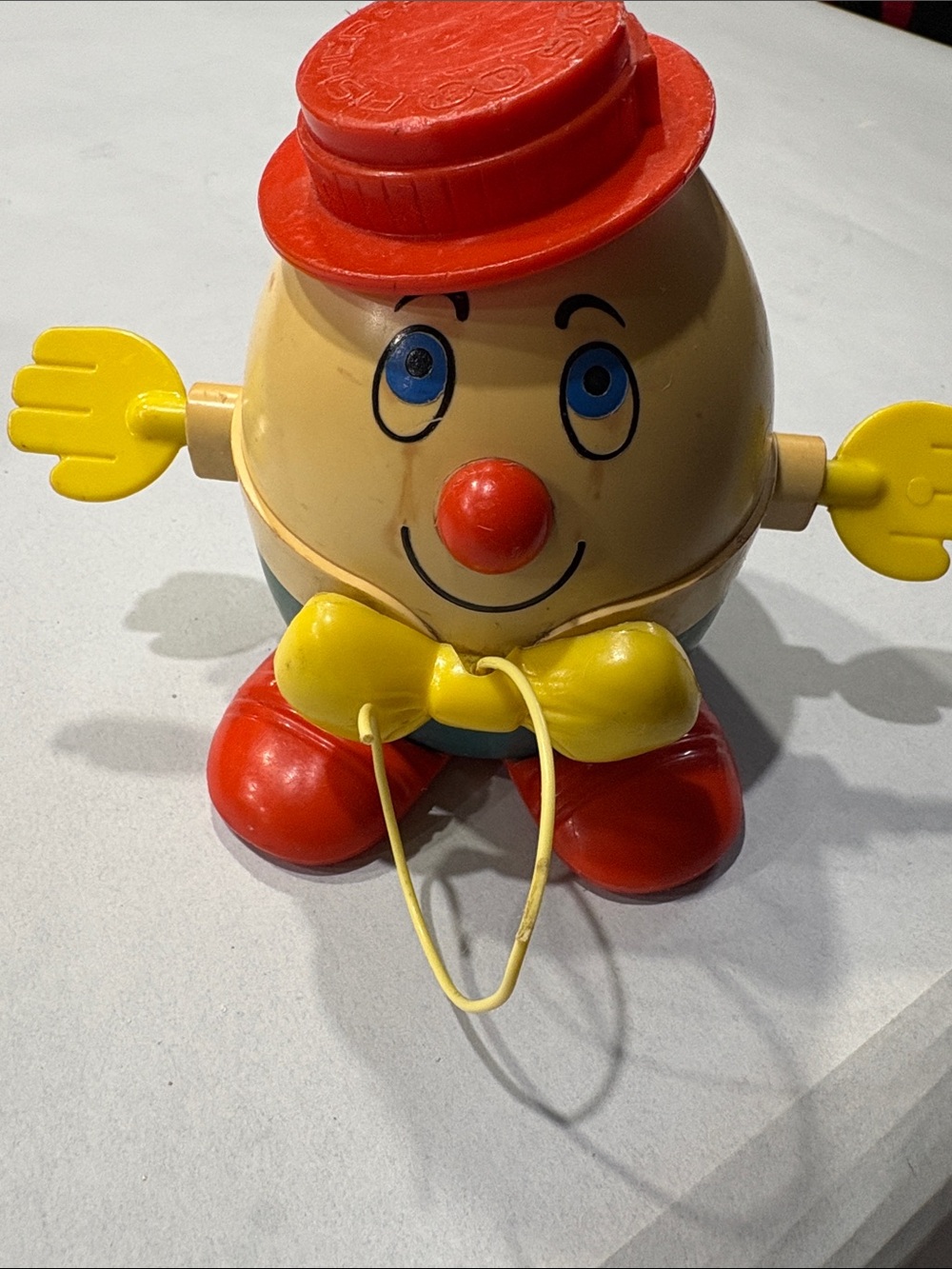 Vintage 1971 Fisher Price Humpty Dumpty #736 Pull Toy With Spinning Hands